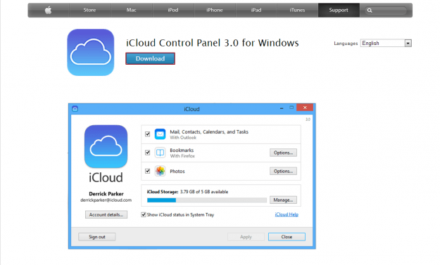 Panel de control de iCloud