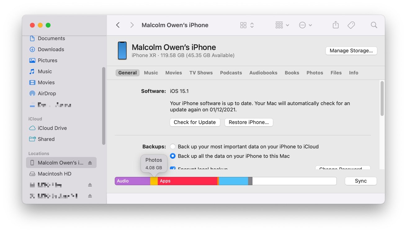 Conecte el iPhone a una Mac para obtener cifras más precisas para las categorías de almacenamiento. 
