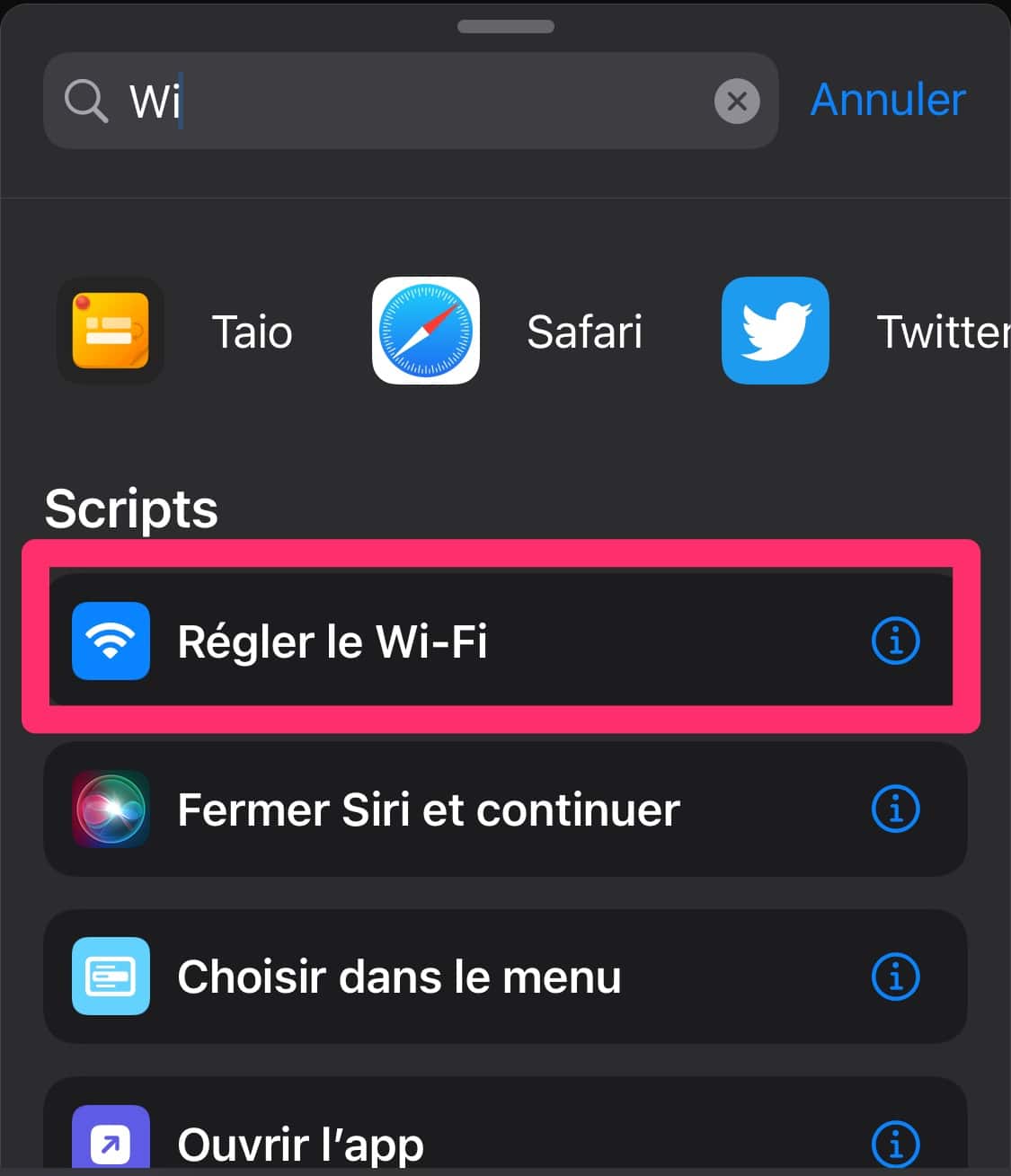 Atajo de iOS de acción Wi-Fi