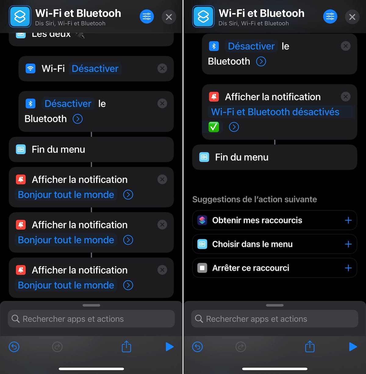 Notificación de acción de acceso directo de iOS
