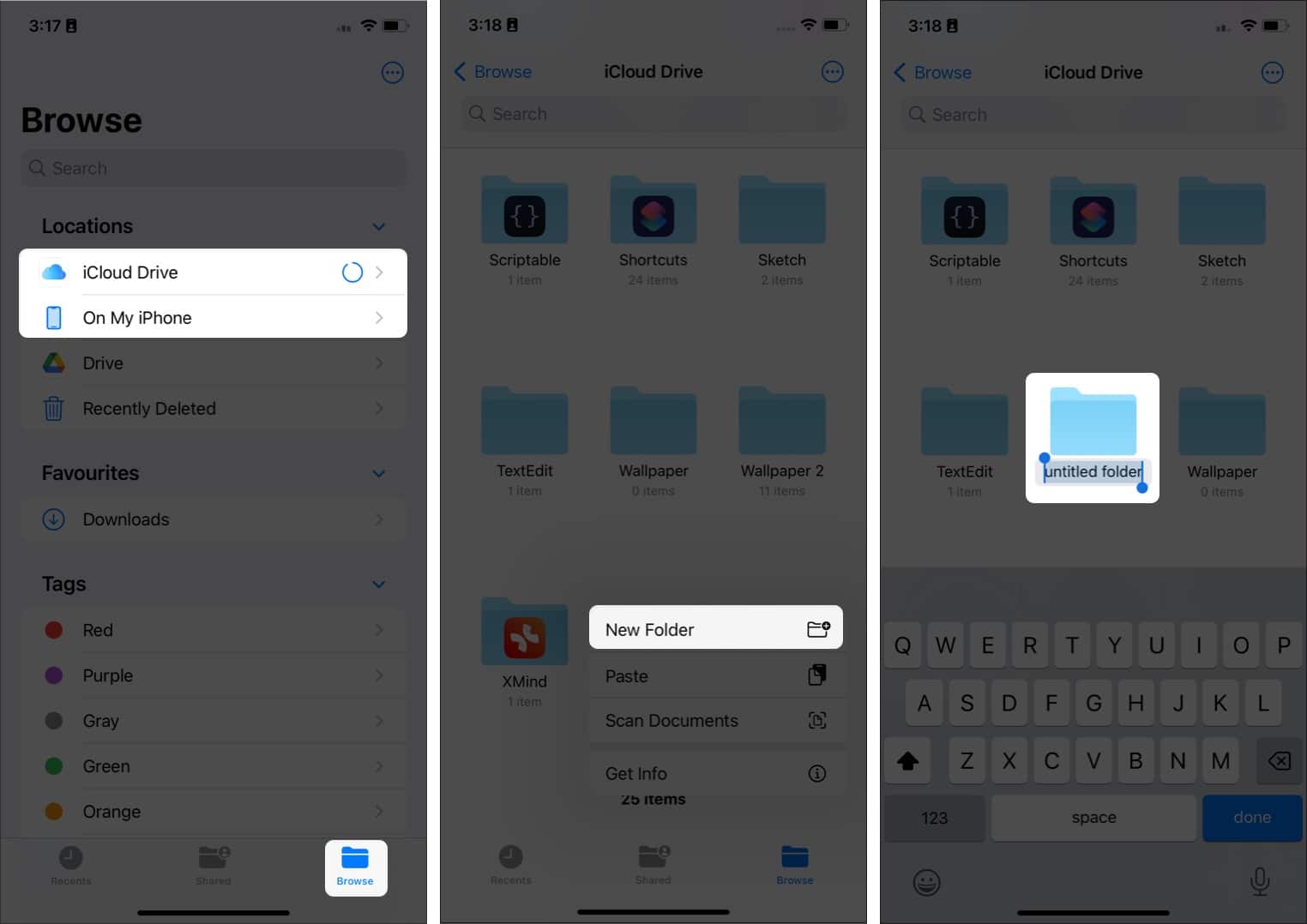 Pasos para crear una nueva carpeta en la aplicación Archivos en un iPhone