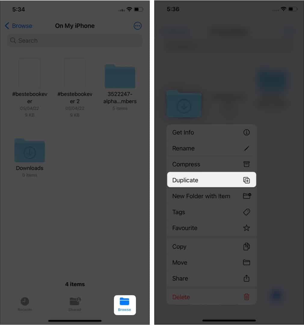 Pasos para crear un archivo duplicado en iPhone