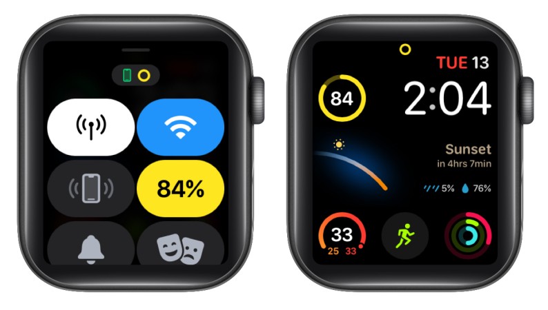 El cambio de batería en el Centro de control en Apple Watch