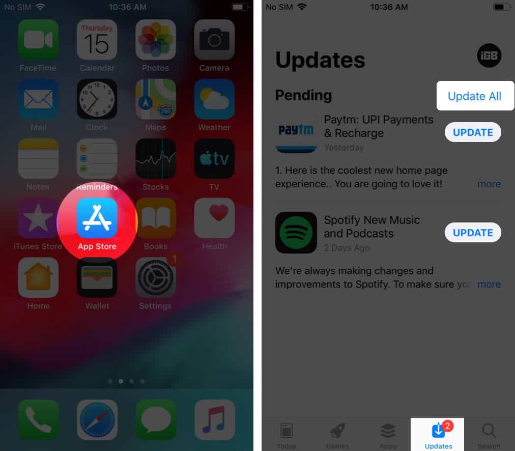 Actualizar aplicaciones en iPhone con iOS 12 o anterior