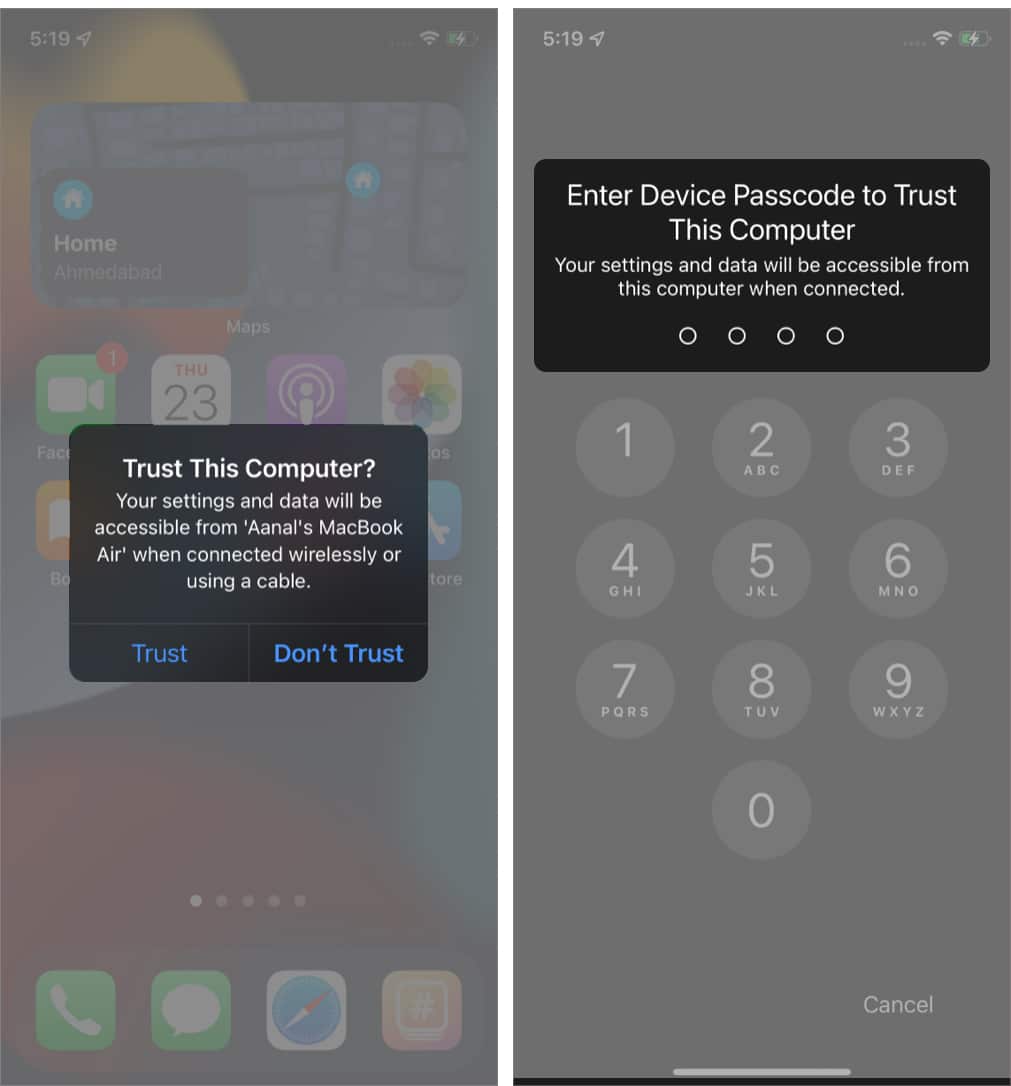 Toque Trust on iPhone e ingrese su contraseña para actualizar