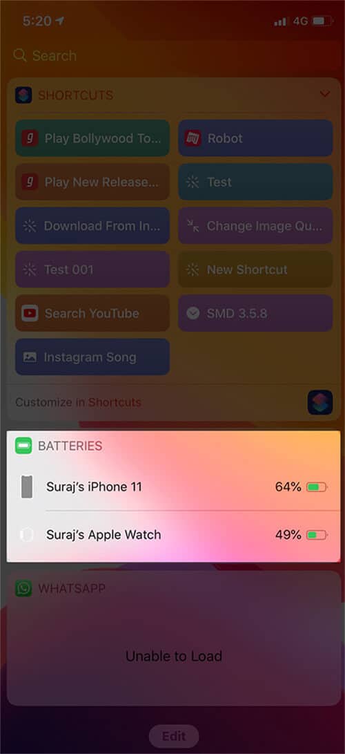 Verifique el porcentaje de batería en la vista Hoy en iPhone