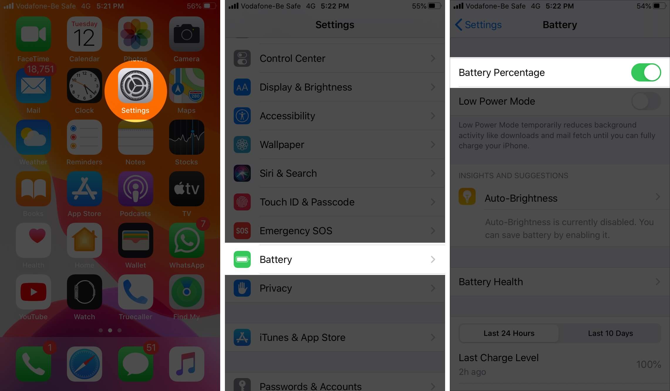 Mostrar el porcentaje de batería en iPhone con Touch ID