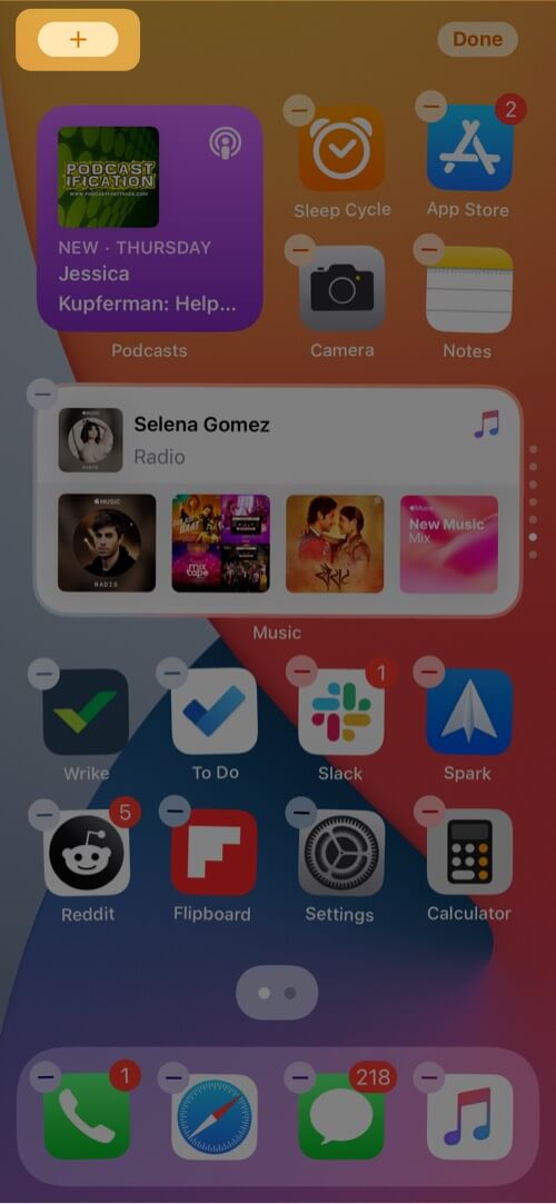 Toque el icono + en la pantalla de inicio del iPhone