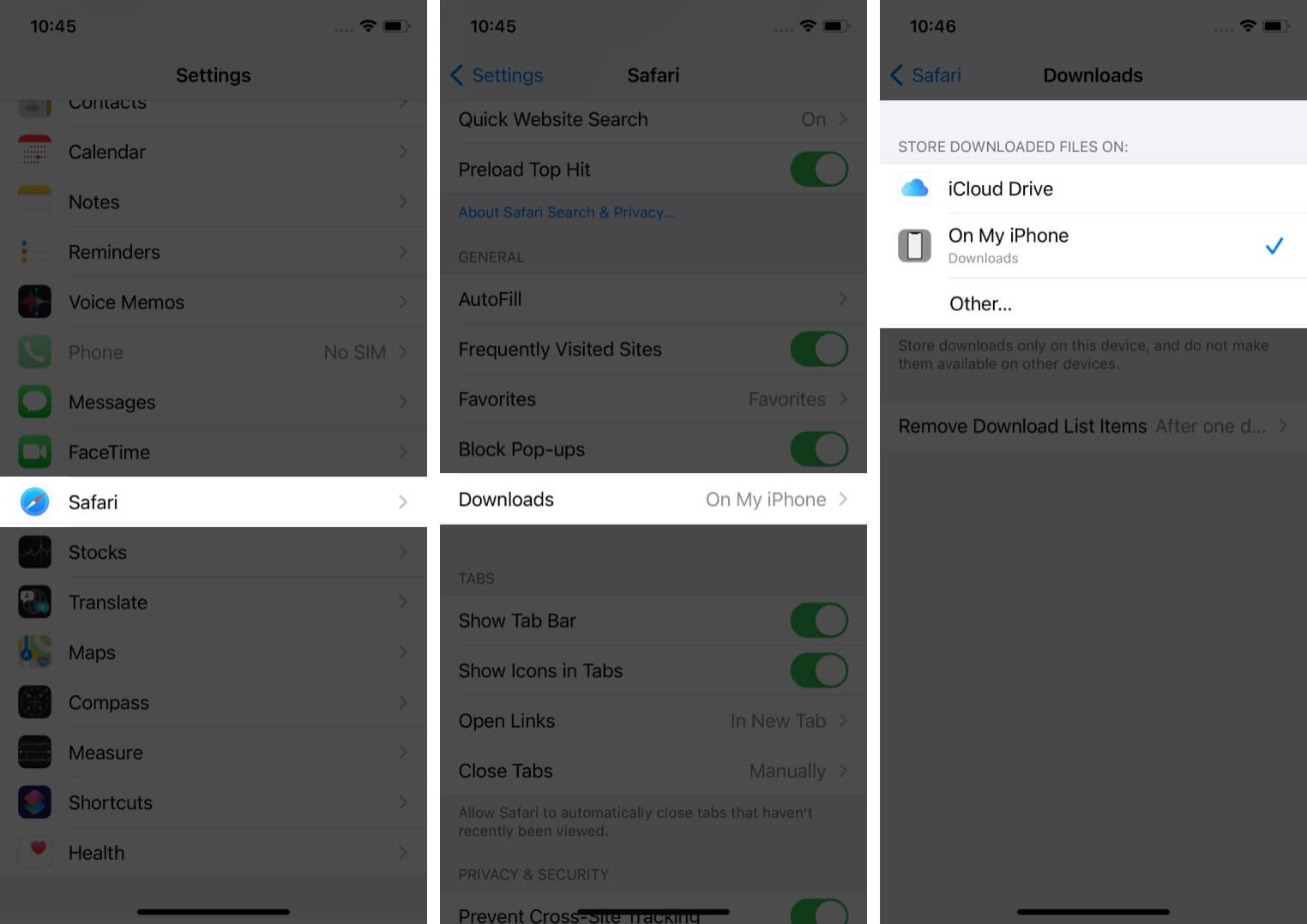 Cambiar la ubicación predeterminada de descargas de Safari en iPhone