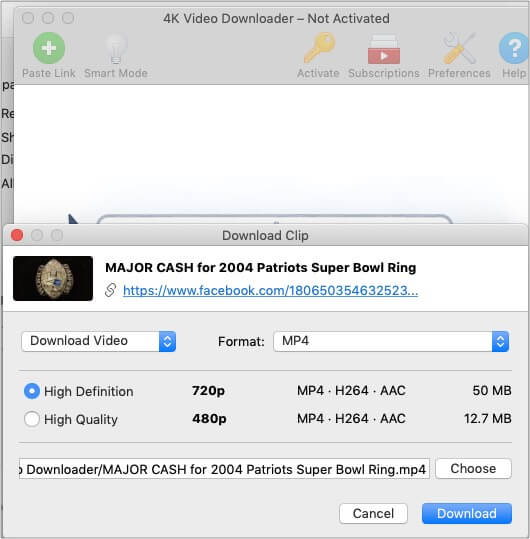Seleccione la calidad del archivo SD o HD y haga clic en Descargar