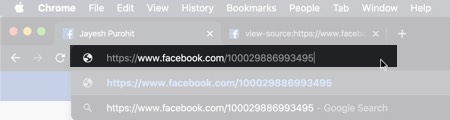 Ingrese ID de perfil junto a la URL de Facebook en Mac