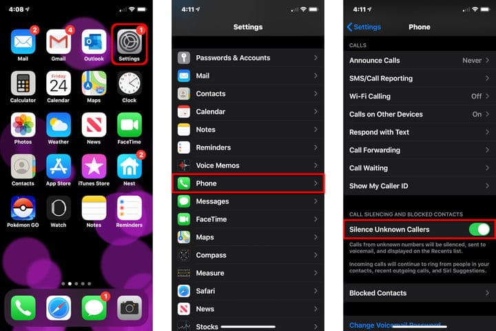 iPhone silenciar llamadas desconocidas