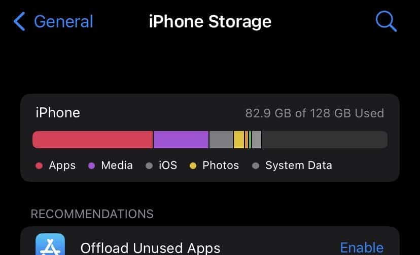Puede ver qué tipo de datos consume almacenamiento en iOS, pero no cuánto. 