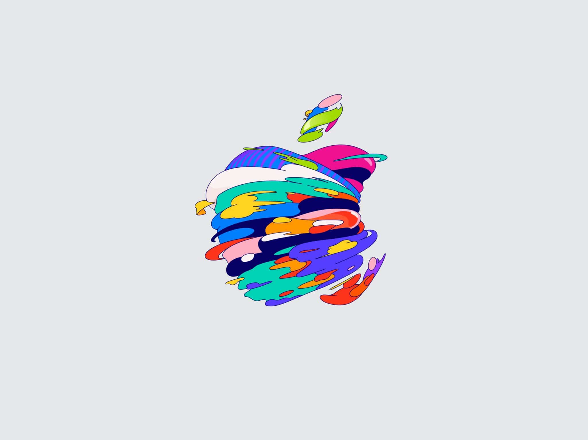 Papel pintado fondo gris y logo multicolor de manzana mordida